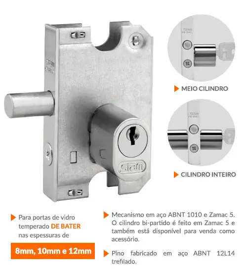 FECHADURA STAM OVAL PARA VIDRO