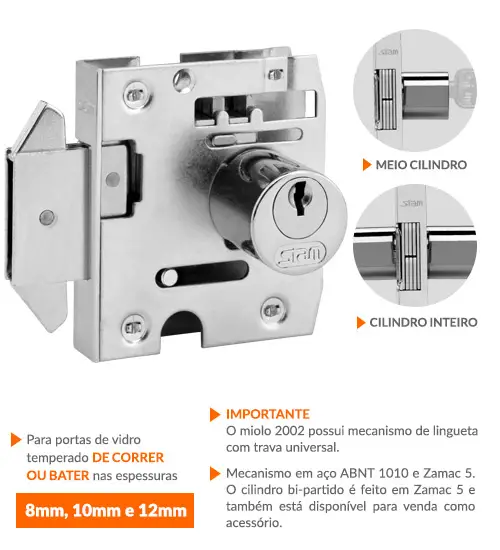 FECHADURA STAM PARA VIDRO DE CORRER