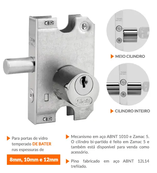FECHADURA STAM REDONDA PARA VIDRO